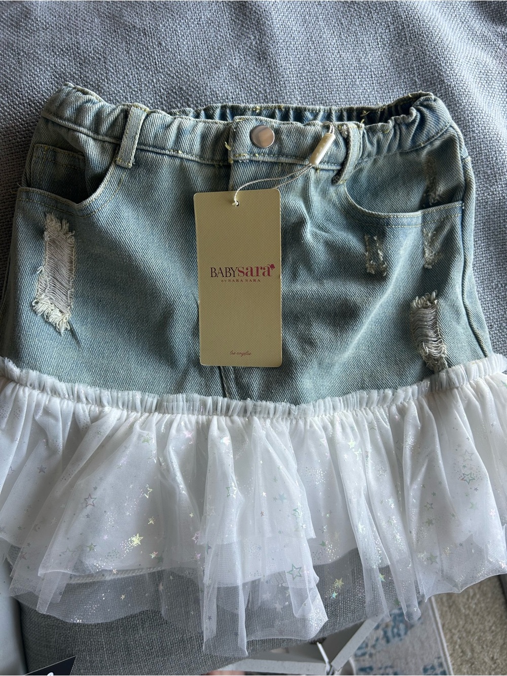 Baby Sara Light Blue Denim & White Tulle Skirt for Kids